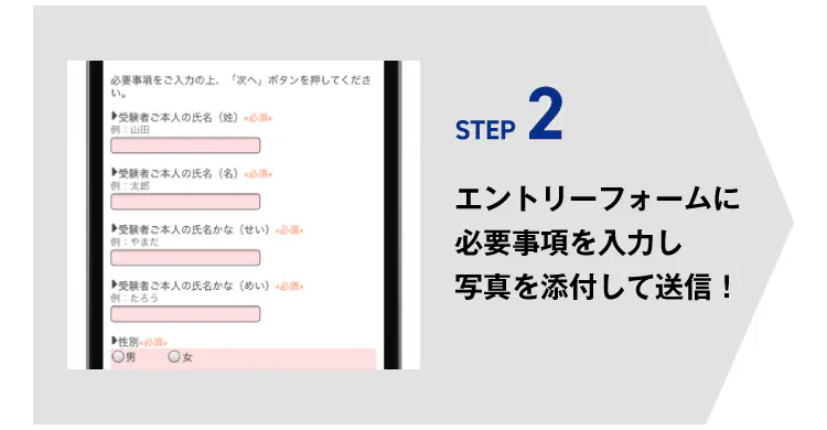 STEP2 エントリーフォームに必要事項を入力し写真を添付して送信！