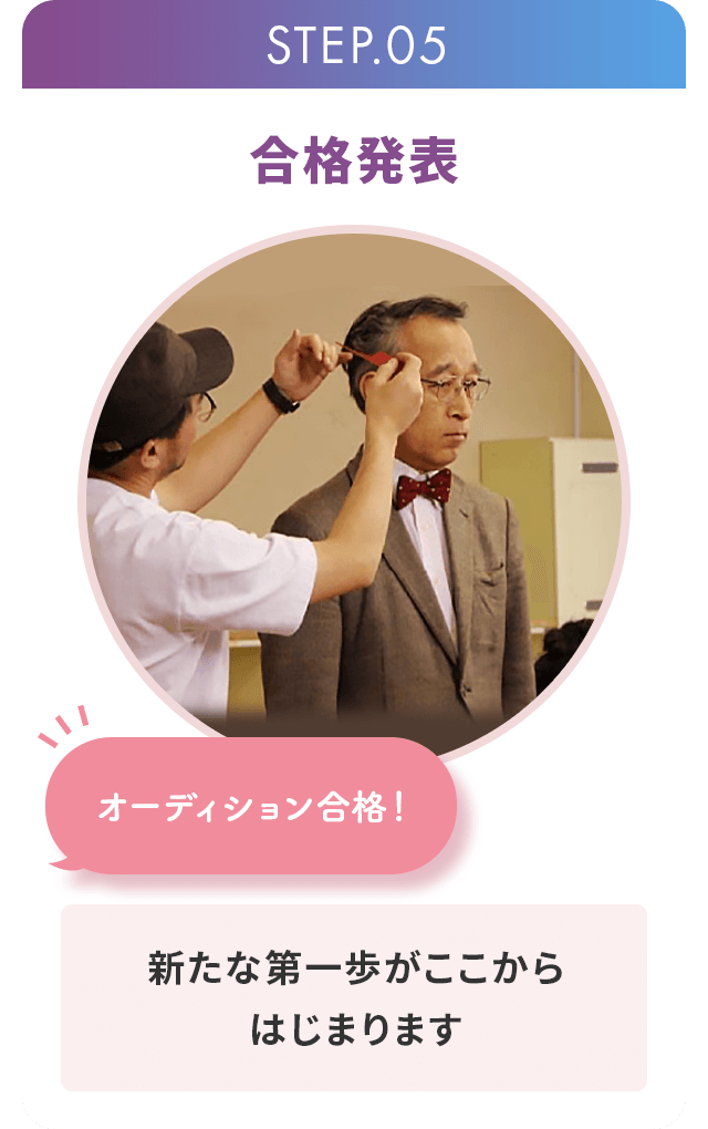 STEP5.合格発表 オーディション合格! 新たな第一歩がここからはじまります